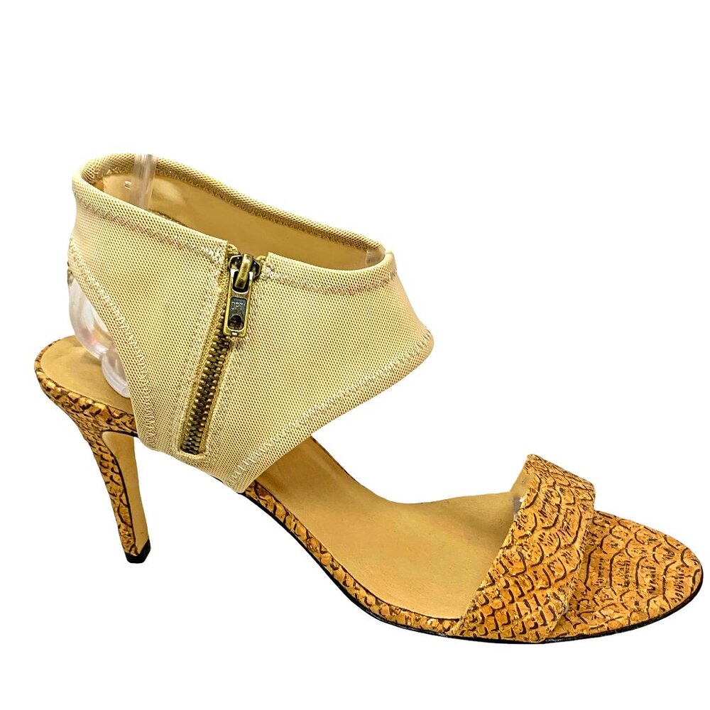 Vaneli Reptile Embossed Leather Stretch Ankle Cuff Sandal Heels